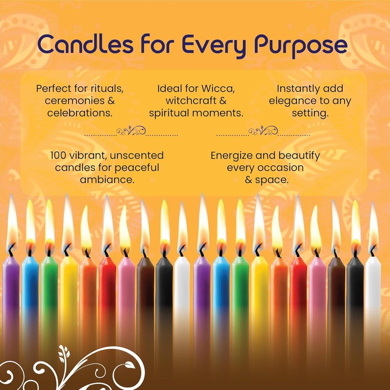 LadyRobyn Candles 100 pcs Unscented Assorted Colors Taper Candle 4 Inch Tall x 1/2 Inch Diameter Great for Casting Chimes Rituals Spells Vigil Witchcraft Wiccan Supplies Wax Play (Multi) - Image 5
